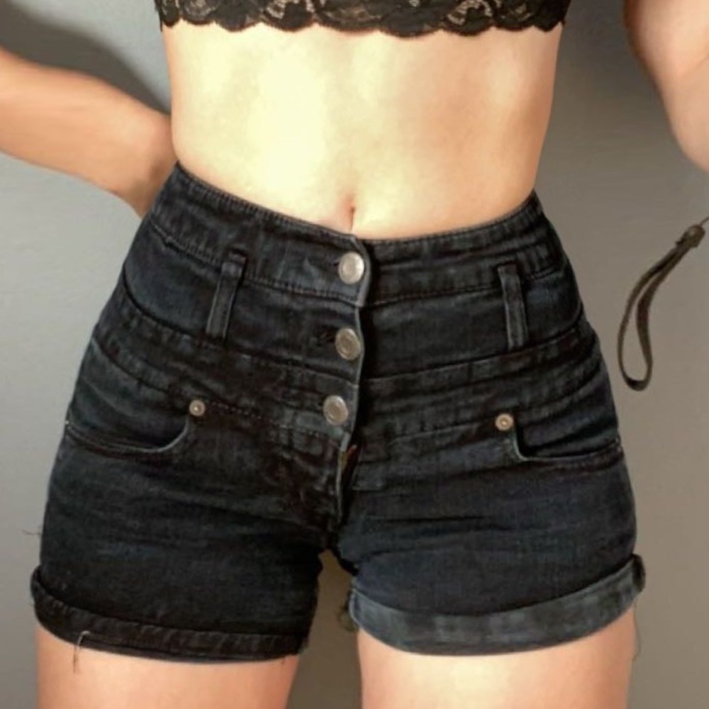 cute high waisted black denim shorts